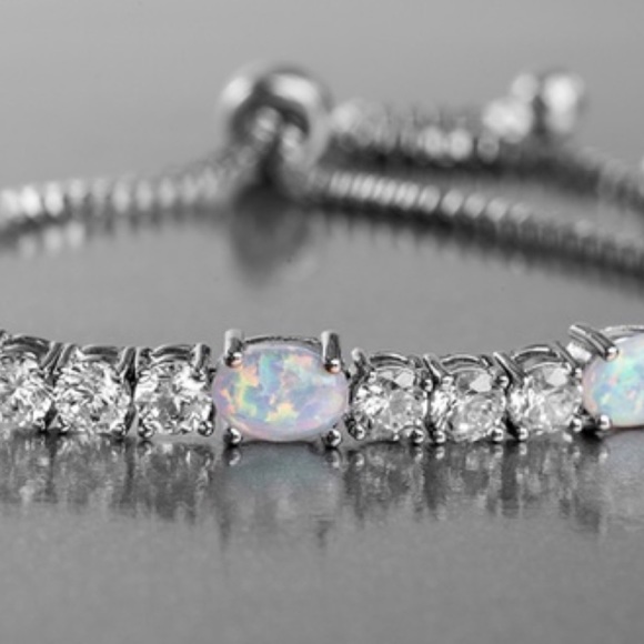 Fiery Opal Tennis Bracelet 18k white gold plating - Picture 2 of 5